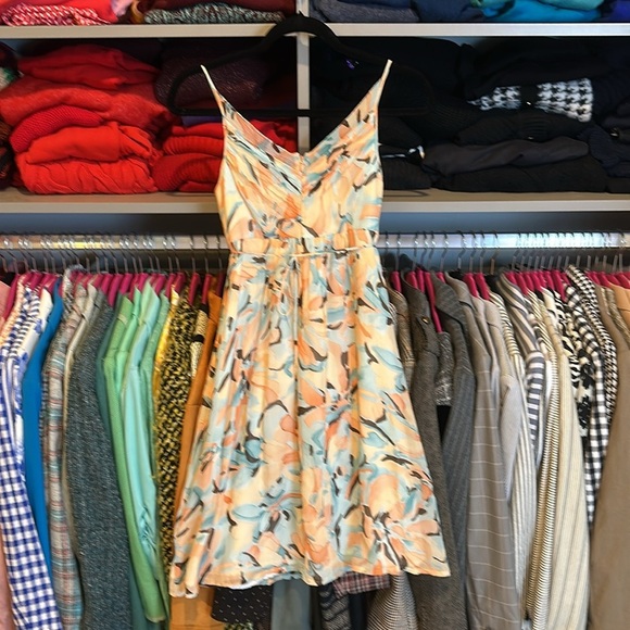 Anne Klein orange/blue back zipper back tie v neck sleeveless dress size 2P - Picture 3 of 3